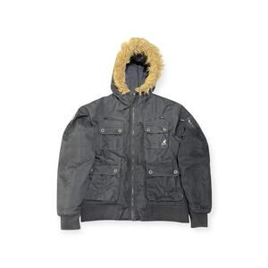 Vintage Kangol Original Bomber Jacket Fur Hood Black Size L Winter Parka Men’s